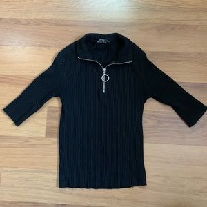 Bershka Ribbed Top With Zipper